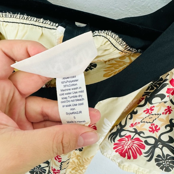 Vintage Island Attitudes Cream Ruched Hibiscus Floral Tan Midi MuuMuu - Picture 6 of 9